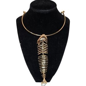 💛🔹️House Of Harlow 🔹️ Gold Fishbone Pendant Choker Glass Stone Necklace